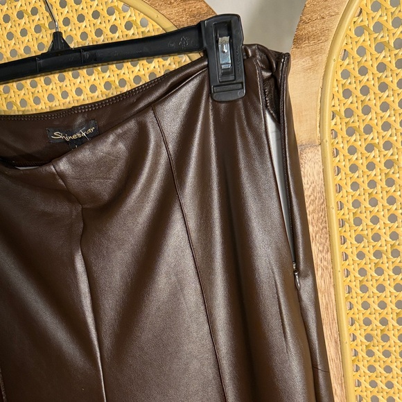 Shinestar Chocolate Flare Faux Leather Pants - Picture 4 of 4